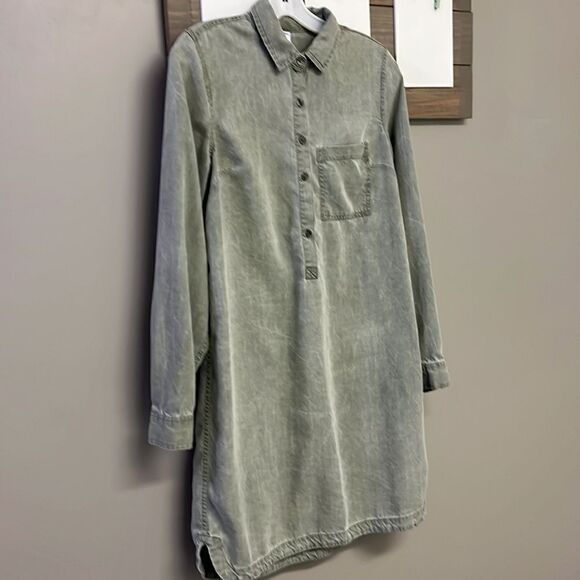 Old Navy Sage Long Sleeve 1/2 Button Down Pullover Rounded Hem Shirt Dress- Sm/T - Picture 4 of 16